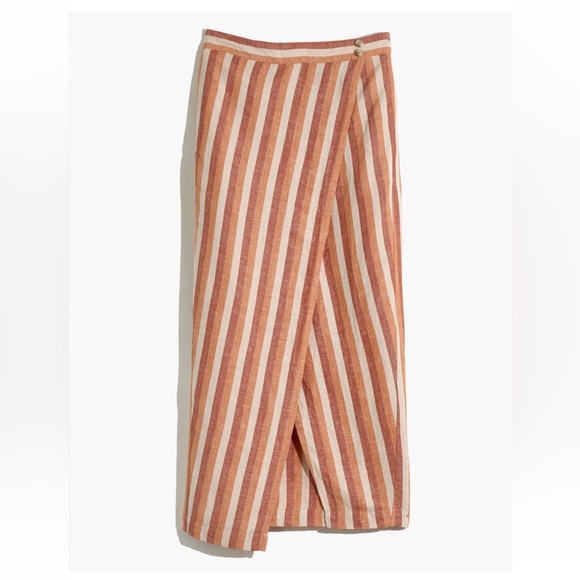 Madewell Pull-On Wrap Midi Skirt in Stripe Linen Blend Trip Stripe Avalon Pink - Picture 5 of 10